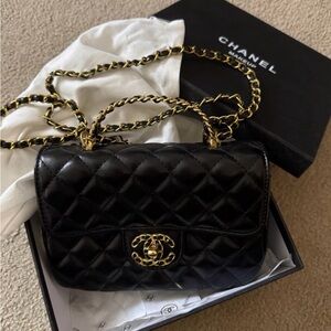 New in box Chanel Black Quilted mini top handle or shoulder bag GWP